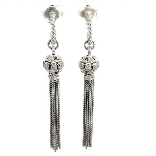 DAVID YURMAN DANGLE EARRINGS DIAMOND STERLING SILVER BALL TASSEL 18K GOLD: DAVID YURMAN DANGLE EARRINGS DIAMOND STERLING SILVER BALL TASSEL 18K GOLD These lovely authentic earrings are by David Yurman, crafted from sterling silver with 18k gold posts, they features a a small