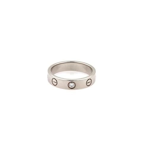CARTIER MINI LOVE 1 DIAMOND 18K WHITE GOLD 4MM BAND RING SIZE 48-US 4.25: CARTIER MINI LOVE 1 DIAMOND 18K WHITE GOLD 4MM BAND RING SIZE 48-US 4.25 Cartier Mini Love 1 Diamond 18k White Gold 4mm Band Ring Size 48-US 4.25 Description A collection ony by Cartier, this authenti