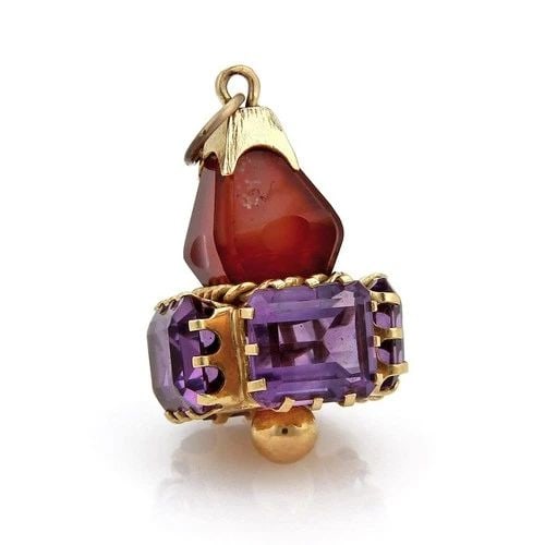 AMETHYST GOLD FOB CHARM PENDANT VINTAGE 18K YELLOW DANGLE STYLE (1 of 2)