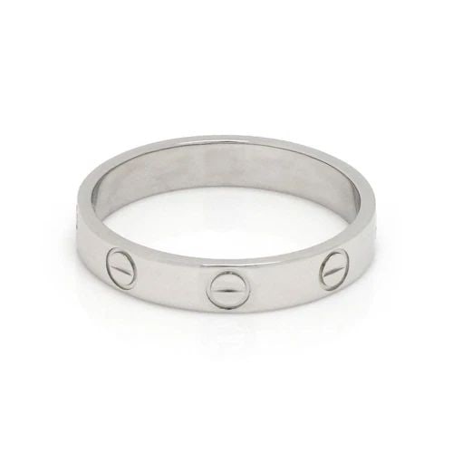 CARTIER MINI LOVE 18K WHITE GOLD 3.5MM WIDE BAND RING SIZE 55-US 7.25: CARTIER MINI LOVE 18K WHITE GOLD 3.5MM WIDE BAND RING SIZE 55-US 7.25 Cartier Mini Love 18k White Gold 3.5mm Wide Band Ring Size 55-US 7.25 Description This lovely authentic band ring is by Cartier fr