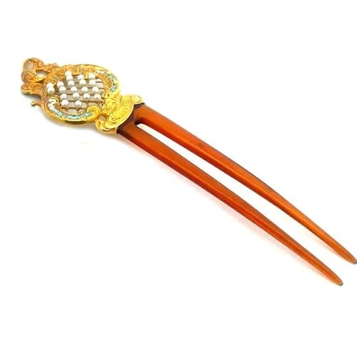 VICTORIAN PEARLS GOLD HAIR COMB PEARLS 22K YELLOW FLORAL DESIGN: VICTORIAN PEARLS GOLD HAIR COMB PEARLS 22K YELLOW FLORAL DESIGN This gorgeous Victorian Era hair comb top is crafted from 22k yellow gold with a lovely mesh center decorated with pearls and around the