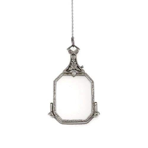 PENDANT & CHAIN LORGNETTE MAGNIFYING GLASSES 14KT WHITE GOLD VICTORIAN (1 of 2)