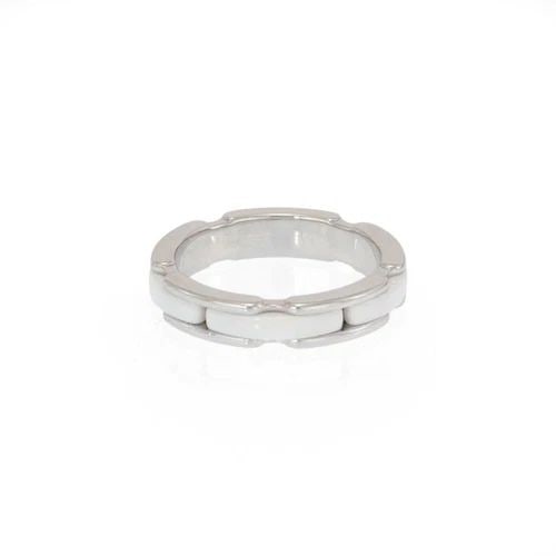 CHANEL ULTRA WHITE CERAMIC 18K WHITE GOLD SINGLE ROW BAND RING SIZE 5 (1 of 2)