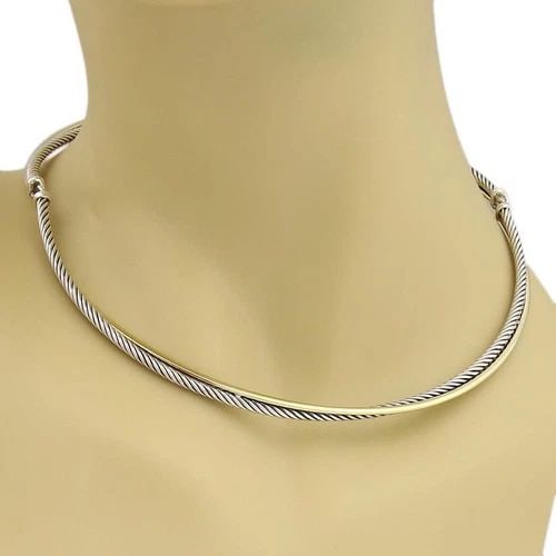 DAVID YURMAN GOLD SILVER NECKLACE 18K YELLOW STERLING 3 STATION DOUBLE ROW CABLE: DAVID YURMAN GOLD SILVER NECKLACE 18K YELLOW STERLING 3 STATION DOUBLE ROW CABLE The David Yurman necklace features a unique cable and polished triple station in 18k yellow gold and sterling silver. T