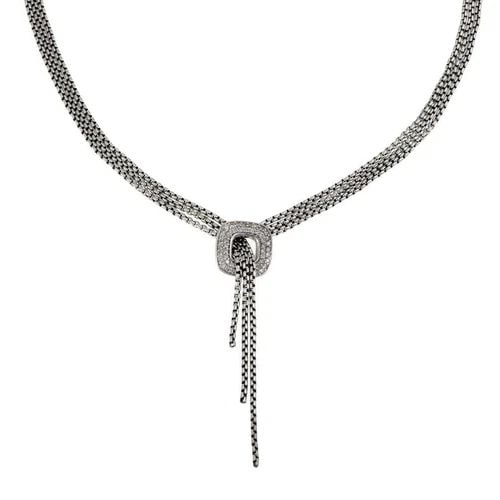 64553 DAVID YURMAN LARIAT NECKLACE DIAMOND 925 SILVER SQUARE PENDANT 3 CHAIN (1 of 2)