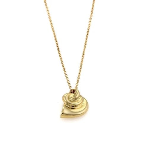 TIFFANY & CO. PERETTI SHELL PENDANT 18K YELLOW GOLD WIDE HORN NECKLACE: TIFFANY & CO. PERETTI SHELL PENDANT 18K YELLOW GOLD WIDE HORN NECKLACE Tiffany & Co. Peretti 18k Yellow Gold Shell Horn Pendant & Chain Description This lovely authentic pendant and chain necklace is 