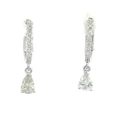 NEW DIAMOND GOLD DANGLE EARRINGS 14K WHITE PEAR CUT DROP HUGGIE STYLE (1 of 2)