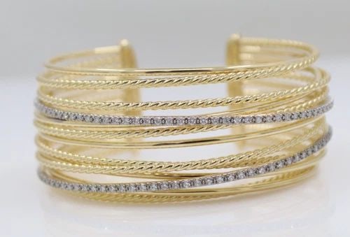 DAVID YURMAN 18K YELLOW GOLD DIAMOND CROSSOVER CUFF BRACELET 6.25" - 55.1 GRAMS (1 of 2)