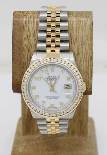 1990 ROLEX DATEJUST TWO-TONE 36MM WHITE DIAL DIAMOND BEZEL WATCH 16233 (1 of 2)