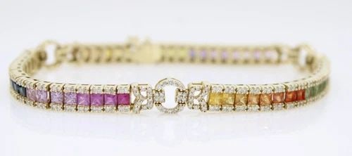 EFFY WATERCOLORS 14K YELLOW GOLD RAINBOW MULTI-SAPPHIRE & DIAMOND BRACELET (1 of 2)