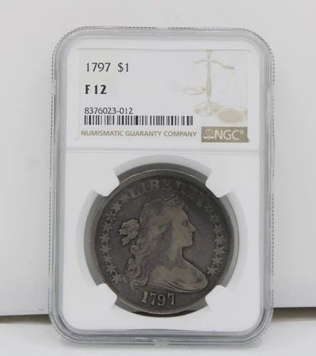 1797 $1 NGC F 12 DRAPED BUST DOLLAR 9X7(STARS) LARGE LETTERS COIN (1 of 2)