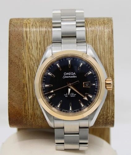 OMEGA SEAMASTER AQUA TERRA 18K ROSE GOLD/STEEL 34MM BLACK DATE DIAL WATCH W/ BOX (1 of 2)