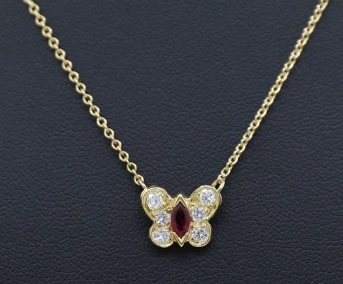 VAN CLEEF & ARPELS 18K GOLD PAPILLON DIAMOND RUBY BUTTERFLY PENDANT NECKLACE (1 of 2)