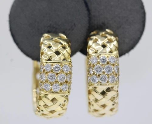 TIFFANY & CO. VANNERIE 18K YELLOW GOLD 1.25 TCW DIAMOND HOOP EARRINGS 15.3 GR (1 of 2)