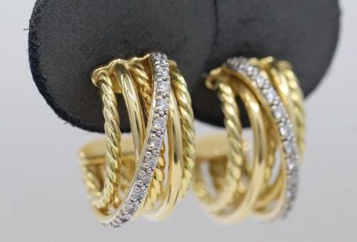 DAVID YURMAN 18K YELLOW GOLD DIAMONDS CROSSOVER SHRIMP EARRINGS 10.7 G (1 of 2)