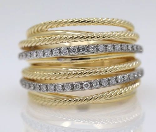 DAVID YURMAN 18K YELLOW GOLD DOUBLE DIAMOND CROSSOVER RING SIZE 8.5 - 18.4 G (1 of 2)