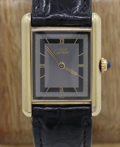CARTIER MUST DE CARTIER TANK VERMEIL 31MM X 24MM GRAY & BLACK DECO DIAL WATCH (1 of 2)