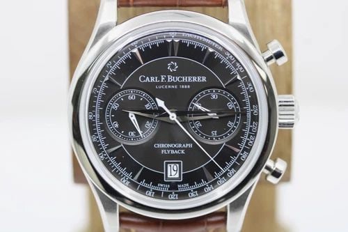 CARL F. BUCHERER MANERO FLYBACK 43MM BLACK DIAL AUTOMATIC STEEL WATCH 10919.08 (1 of 2)