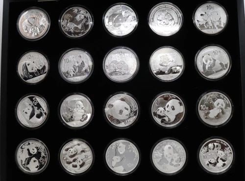 COLLECTION OF 20 CHINESE .999 SILVER 1OZ AND 30GR PANDA COINS 2006-2025 W/ BOX (1 of 2)