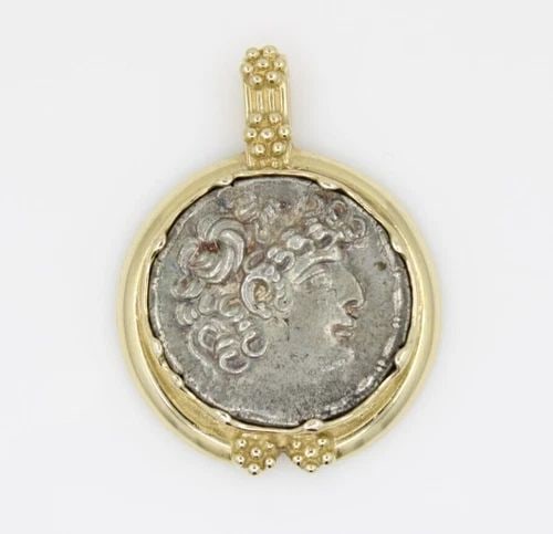 ANCIENT ROMAN JULIUS CAESAR 46-44 BC SILVER TETRADRACHM IN 14K PENDANT: ANCIENT ROMAN JULIUS CAESAR 46-44 BC SILVER TETRADRACHM IN 14K PENDANT ANCIENT ROMAN JULIUS CAESAR 46-44 BC SILVER TETRADRACHM IN 14K PENDANT Description Ancient Roman Julius Caesar 46-44 BC Silver Te