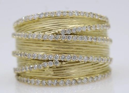 SONIA B. BRITTON 18K YELLOW TEXTURED DIAMOND CROSSOVER BAND RING SIZE 8 - 15.5 G (1 of 2)