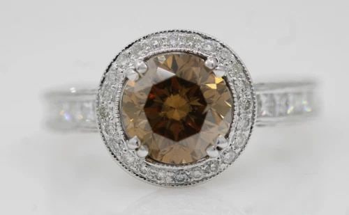 18K WHITE GOLD 4.50 TCW NATURAL CHOCOLATE DIAMOND HALO ENGAGEMENT RING SIZE 7 (1 of 2)