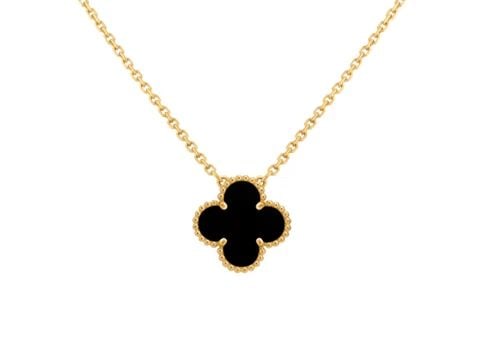 VAN CLEEF & ARPELS 18K YELLOW GOLD ALHAMBRA BLACK ONYX CLOVER PENDANT NECKLACE: VAN CLEEF & ARPELS 18K YELLOW GOLD ALHAMBRA BLACK ONYX CLOVER PENDANT NECKLACE Description Van Cleef & Arpels 18K Yellow Gold Alhambra Black Onyx Clover Pendant Necklace ***Stock Photos #1 & 2*** Pend