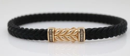 DAVID YURMAN 18K ROSE GOLD & COGNAC DIAMONDS 6MM CHEVRON BLACK RUBBER BRACELET (1 of 2)