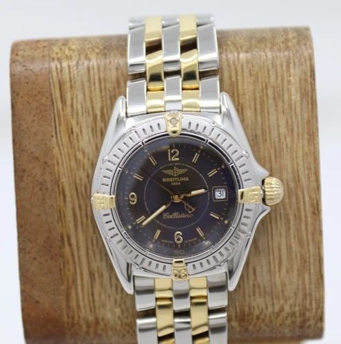 BREITLING CALLISTINO TWO TONE 28MM BROWN DATE DIAL WOMAN'S WATCH W/ BOX B52045 (1 of 2)