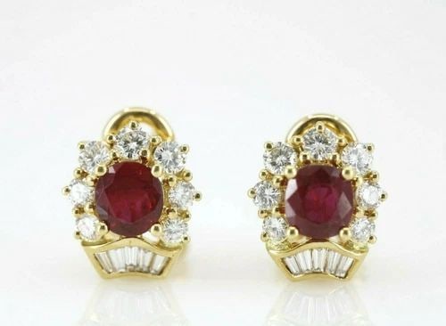 ESTATE 18K YELLOW GOLD GIA CERTIFIED 3.25 TCW NATURAL RUBY & DIAMOND EARRINGS (1 of 2)
