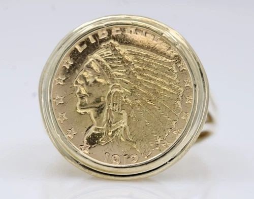 1912 $2.50 GOLD INDIAN HEAD QUARTER EAGLE IN 14K YELLOW GOLD RING 11.3GR (1 of 2)