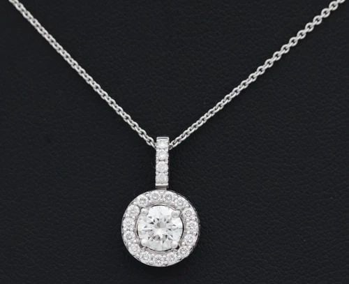 18K WHITE GOLD IGI VS 1.10 TCW ROUND DIAMOND HALO PENDANT W/ 18" NECKLACE (1 of 2)