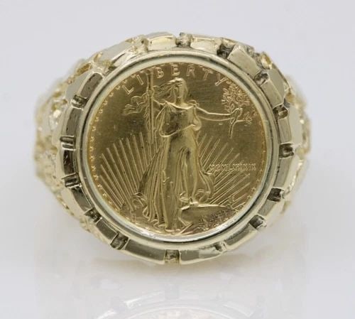 1989 $5 AMERICAN EAGLE 1/10 OZ GOLD COIN IN 14K YELLOW GOLD RING SIZE 11 - 12.1G (1 of 2)