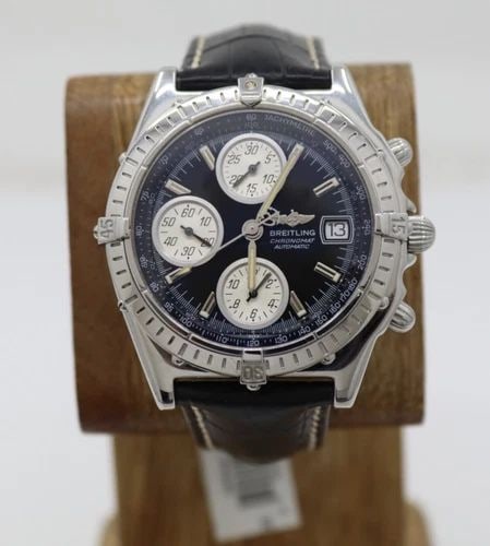 BREITLING CHRONOMAT BLACKBIRD 38MM BLACK CHRONO DIAL AUTOMATIC WATCH A13050.1: BREITLING CHRONOMAT BLACKBIRD 38MM BLACK CHRONO DIAL AUTOMATIC WATCH A13050.1 Description Breitling Chronomat 38mm Black Chrono Dial Automatic Watch W/ Black Leather Band The watch has been used previ