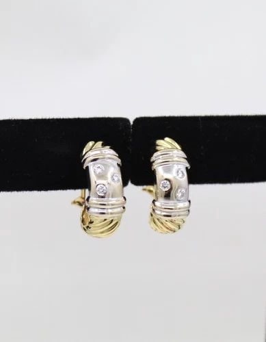 DAVID YURMAN 18K WHITE & YELLOW GOLD DIAMOND METRO SHRIMP CABLE EARRINGS (1 of 2)