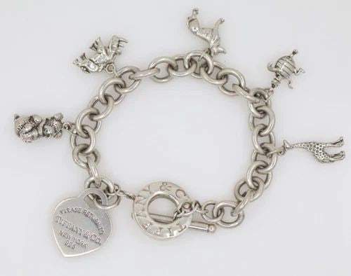 RARE TIFFANY & CO. STERLING SILVER HEART TAG TOGGLE ANIMAL CHARM BRACELET (1 of 2)