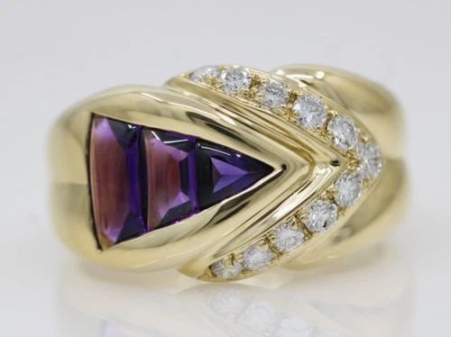 MAYORS 18K YELLOW GOLD AMETHYST & DIAMOND RING SIZE 7 - 9.2 GRAMS (1 of 2)
