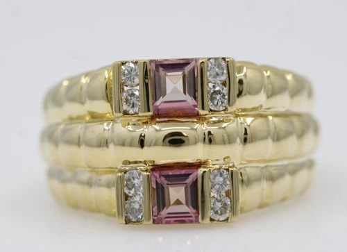 LEVIAN 18K YELLOW GOLD PINK TOURMALINE & DIAMOND RING SIZE 6 (1 of 2)