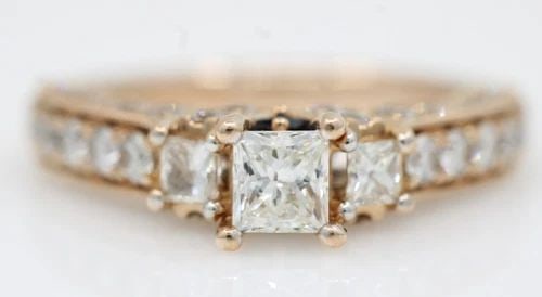 VERA WANG 14K ROSE GOLD 2 TCW PRINCESS-CUT DIAMOND THREE STONE ENGAGEMENT RING (1 of 2)