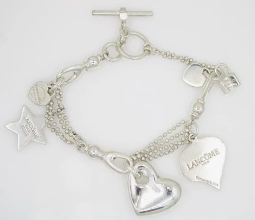 RARE VINTAGE TIFFANY & CO. STERLING SILVER LANCÔME CHARM TOGGLE BRACELET 7.5" (1 of 2)