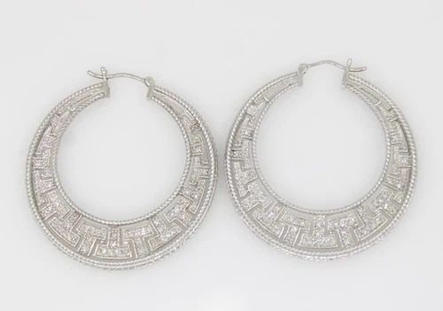 14K WHITE GOLD NATURAL DIAMOND HOOP EARRINGS 1.5" ~ 12.4 GRAMS: 14K WHITE GOLD NATURAL DIAMOND HOOP EARRINGS 1.5" ~ 12.4 GRAMS 14K WHITE GOLD NATURAL DIAMOND HOOP EARRINGS 1.5" ~ 12.4 GRAMS Description 14K White Gold Natural Diamond Hoop Earrings Earrings are in g
