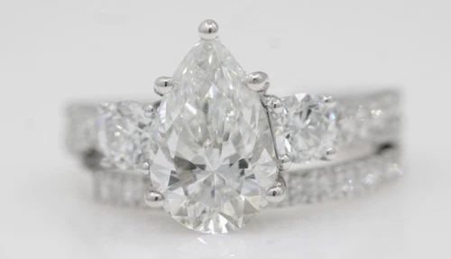 14K WHITE GOLD 2.82 TCW LAB GROWN PEAR-SHAPED DIAMOND ENGAGEMENT RING SET (1 of 2)