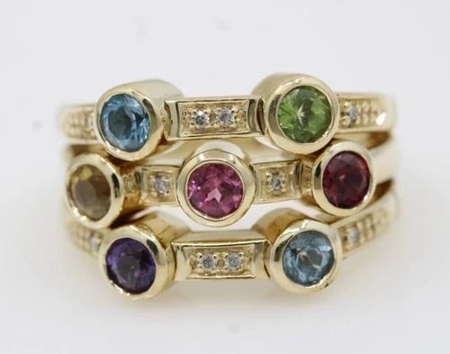 SONIA BITTON GALERIE DE BIJOUX 14K YELLOW GOLD MULTI GEMSTONE 3 ROW FLEX RING (1 of 2)