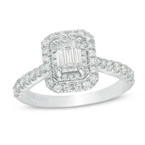 VERA WANG 14K WHITE GOLD 1.33 CT NATURAL EMERALD CUT DOUBLE HALO ENGAGEMENT RING (1 of 2)