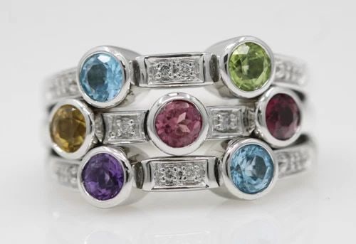 SONIA BITTON GALERIE DE BIJOUX 14K WHITE GOLD MULTI GEMSTONE 3 ROW FLEX RING (1 of 2)