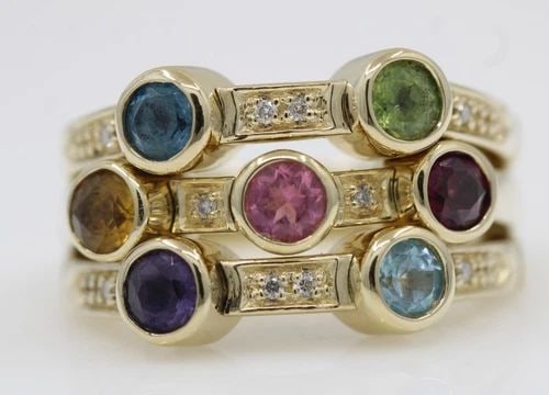 SONIA BITTON GALERIE DE BIJOUX 14K YELLOW GOLD MULTI GEMSTONE 3 ROW FLEX RING (1 of 2)