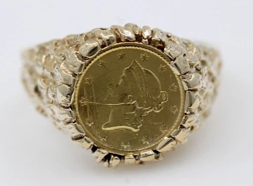 1850 U.S. ONE DOLLAR $1 LIBERTY HEAD GOLD COIN IN 10K RING SIZE 10.5 - 11.1GR: 1850 U.S. ONE DOLLAR $1 LIBERTY HEAD GOLD COIN IN 10K RING SIZE 10.5 - 11.1GR 1850 U.S. ONE DOLLAR $1 LIBERTY HEAD GOLD COIN IN 10K RING SIZE 10.5 - 11.1GR Description 1850 U.S. One Dollar $1 Liberty 