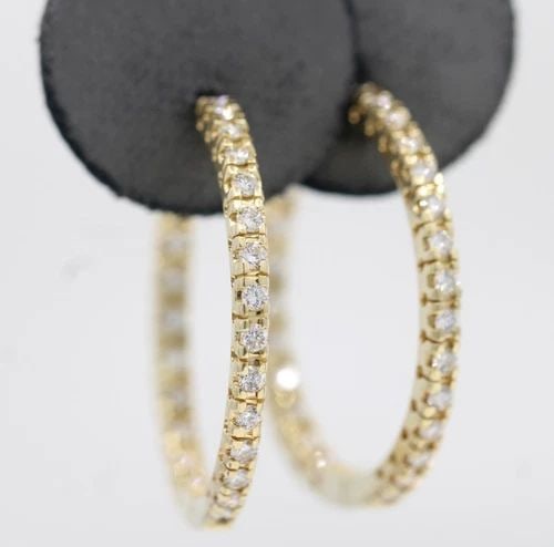 SONIA B. BITTON 14K YELLOW GOLD 1.3 TCW DIAMOND INSIDE/OUTSIDE HOOP EARRINGS (1 of 2)