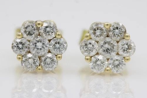 ICEBOX 18K YELLOW GOLD 1.5 TCW NATURAL DIAMOND FLOWER CLUSTER STUD EARRINGS (1 of 2)