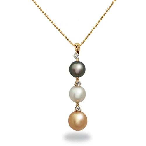 18K YELLOW GOLD TARA DANCING DIAMOND 8-11MM MULTICOLOR SOUTH SEA PEARL PENDANT (1 of 2)